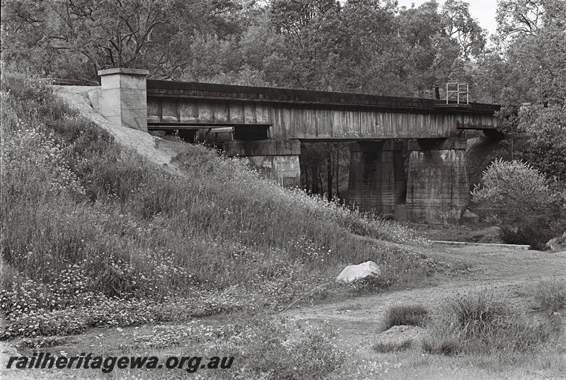 P09217
3 of 3 views of the steel girder bridge at John Forrest National Park on the abandoned ER line, ground level view of the end and side.
