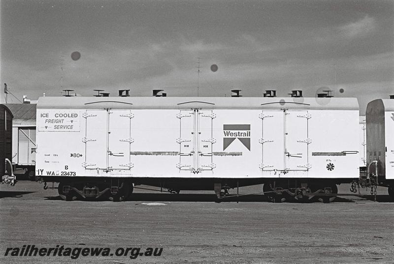 P09273
WA class 23473,bogie cool storage van, Bunbury, side view.
