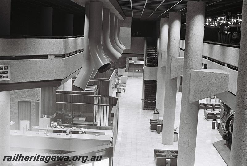 P09282
4 of 5 internal views of the ground floor of the Westrail Centre, East Perth, elevated overall view of the ground floor
