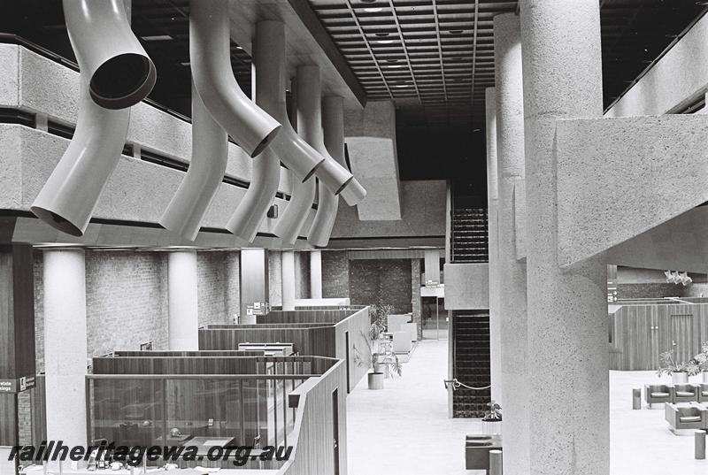 P09283
5 of 5 internal views of the ground floor of the Westrail Centre, East Perth, elevated overall view of the ground floor.
