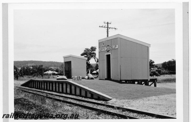 P09403
North Dandalup, out of shed, shelter shed, platform, nameboard. SWR line.
