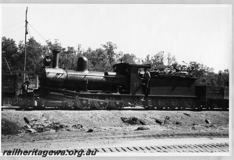 P09475
Millars 59 4-6-0 at Jarrahdale. Goggs 313. c1940s
