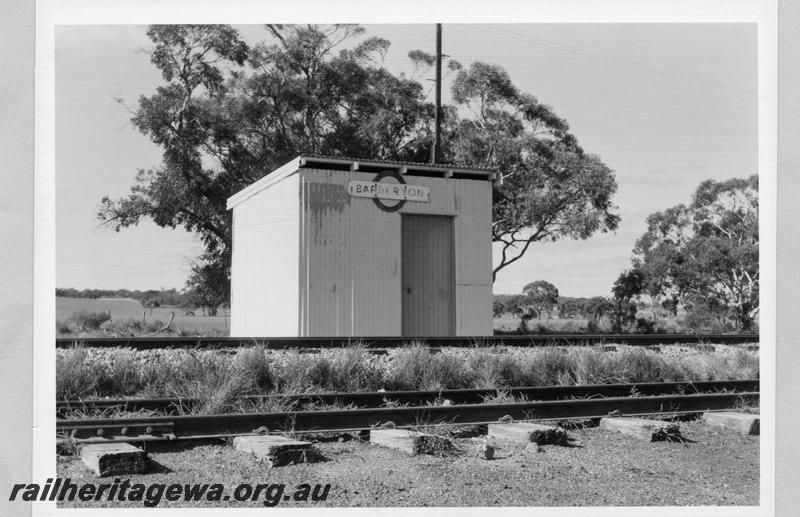 P09502
Barberton, shed, nameboard, siding in foreground. MR line.
