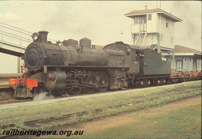 P09805
PMR class 730, station building, signal box, part of footbridge, back platform, Subiaco. ER line.
