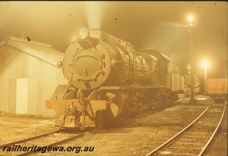 P09896
S class, outside loco shed, W class inside loco shed, Bridgetown. Night photo. PP line.
