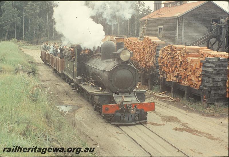 P09929
SSM 2, tour train, loco fuel stacks, mill building behind.
