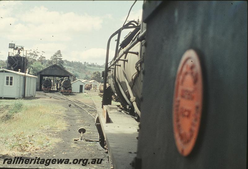 P09931
Loco shed, coaling stage, goods shed in background, W class locos in shed, S class 550 