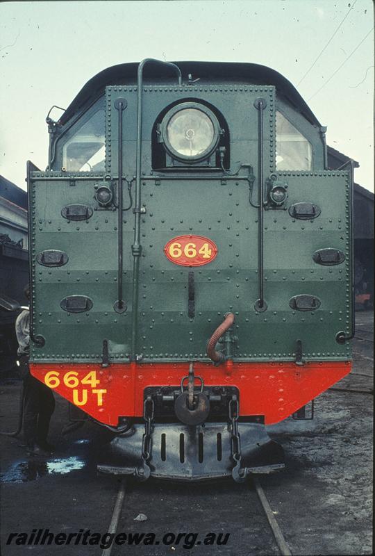 P09939
UT class 664, detail view of rear of bunker, East Perth loco shed. ER line.
