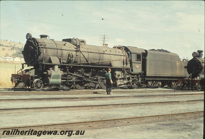 P09967
V class 1214, stowing part of load, front and side view, taken from ACL class carriage of coach attached tour, Brunswick Junction, SWR line.
