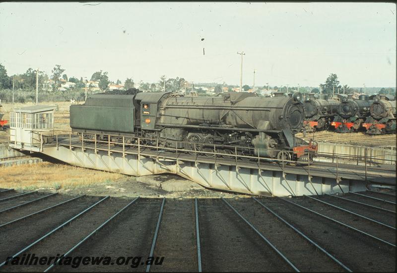 P09975
V class 1214, turntable, W class in background, Collie loco shed. BN line.
