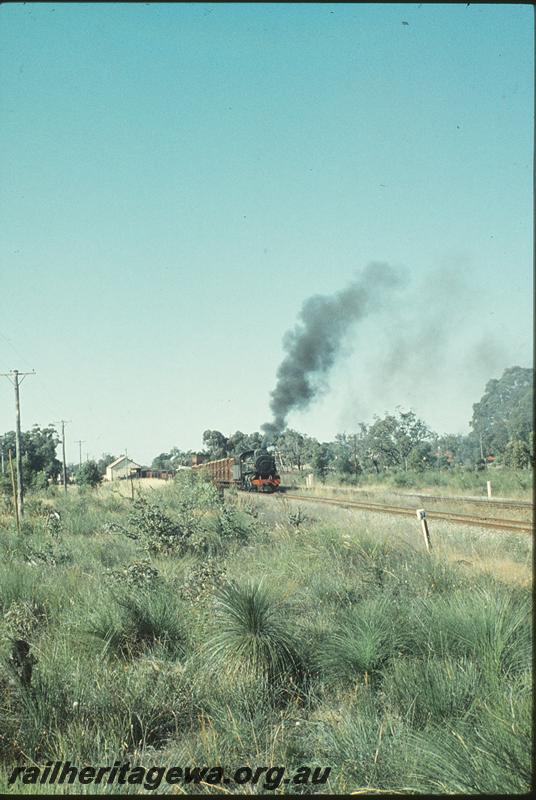 P09990
PMR class 733, down goods, picking up sheep wagons, goods shed, water tower, on loop line, 34 mile peg, Serpentine. SWR line.
