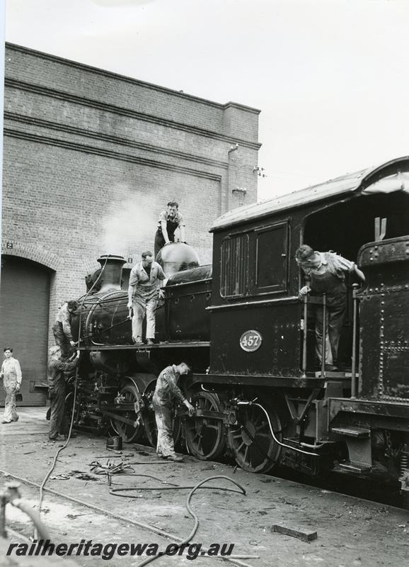 P10017
F class 457, Midland Workshops, in front of workshop, being worked on, view from rear looking forward
