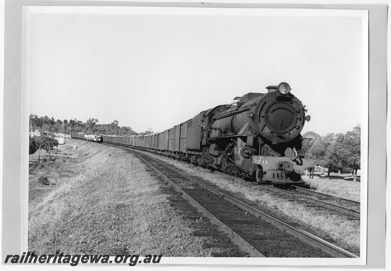 P10089
V class 1213, Daglish, goods train, railcar set in background.
