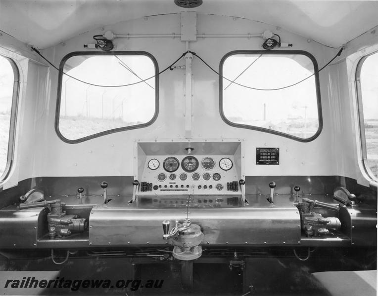 P10168
SEC diesel loco, internal view of cab and controls
