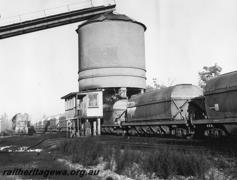 P10206
1 of 2 views of XN class hoppers being loaded with coal as a test at Western Collieries No.2 site to be sent to Cockburn Cement at South Coogee
