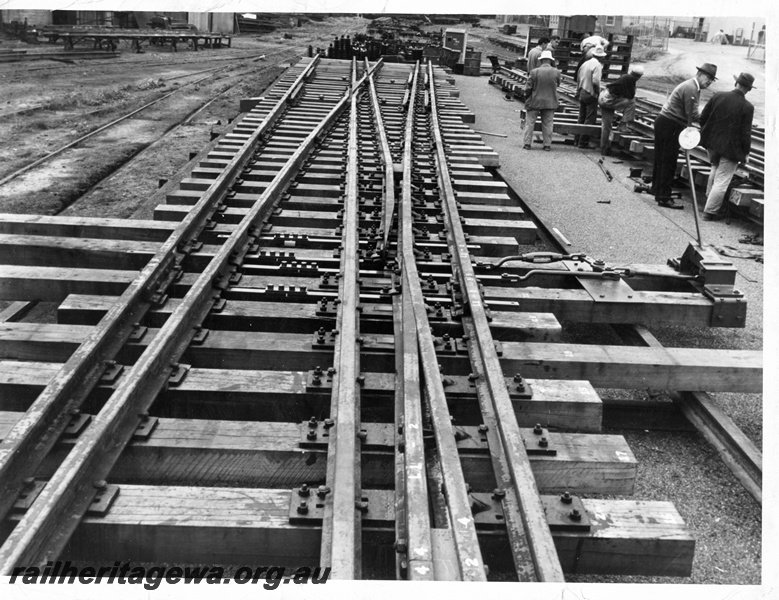 P10241
Track construction, a dual gauge point under construction, view along the trackwork
