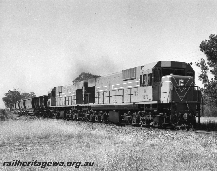 P10473
5 of 6. N class 1873 and 1874 diesel locomotives with an empty bauxite consist from Kwinana to Jarrahdale shortly after departing Kwinana.
