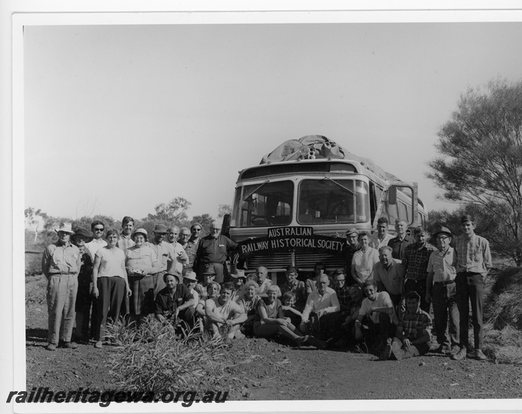 P10876
Members of ARHS on a road tour. Members are: ?, Dora Scott-Watson, Ian Williams, Dot Waterman, Lindsay Richardson, Hilda Hames, Max Zeplin, Fernand Sladen, ?, Darren Room, Vic Cottrill, Ken Knox, ?, ?, Jim Carter, Kevin Cook (Coach Operator), ?, Jo Johansen, Mildred Manning, Sylvia Nicholls, John Joyce, Wayne Smith, Nick Pusenjak, Frank Waterman, Brian Cleary, Cyril Henshaw, Tom Neacy, ?, Don Tyler, Daphne Richardson, Noel Zeplin, Brian Morrell, Laurie Tyler, ?, Allan Tilley.
