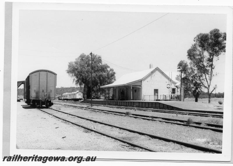 P11035
Station building, yard, Mingenew, MR line, view across yard.
