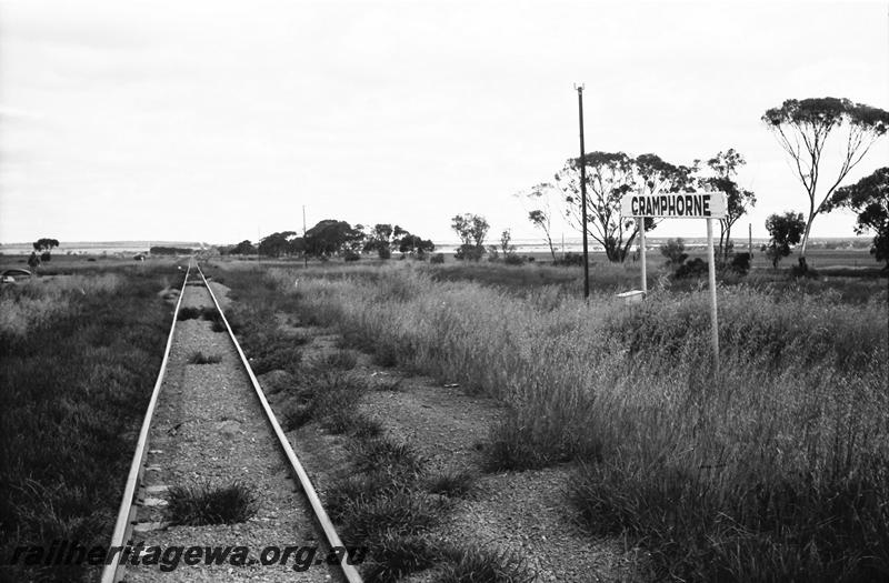 P11105
Station nameboard, Cramphorne, NKM line, siding overgrown with weeds,
