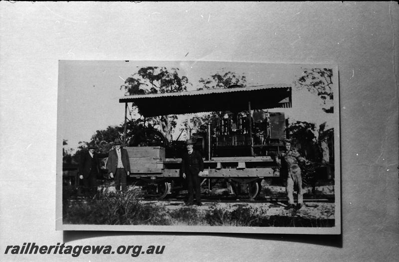 P11187
Millars experimental diesel loco being an engine of Holt tractor mounted on a 4 wheel wagon, side view
