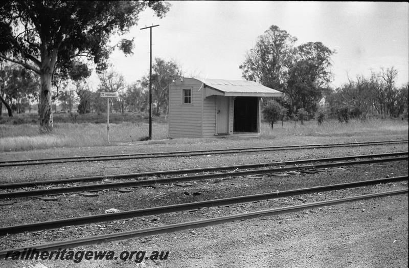 P11213
Portable shelter shed, Hillman, BN line, view across yard
