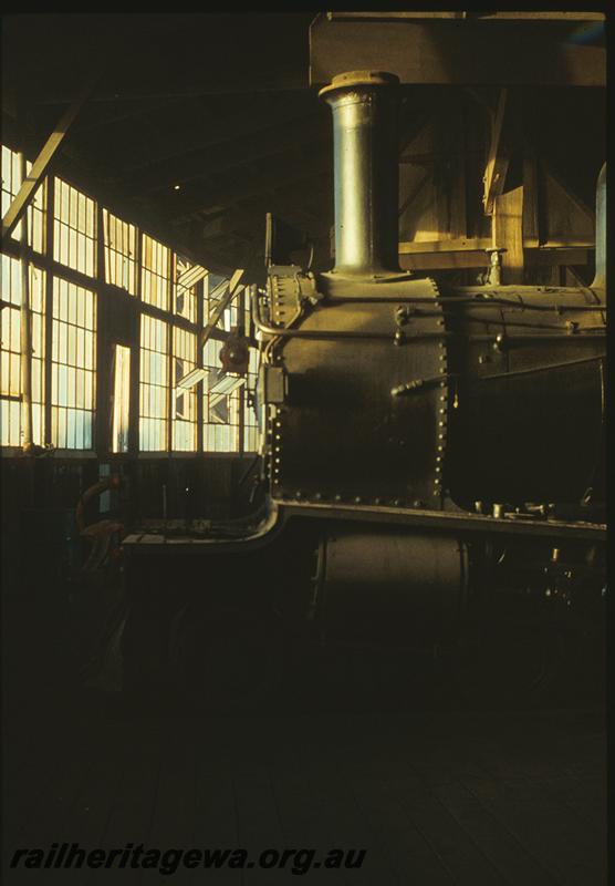 P11229
Front of G class 123, inside roundhouse, Bunbury loco shed. SWR line.
