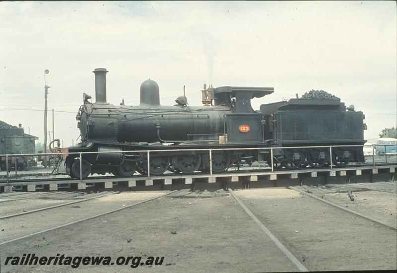 P11248
G class 123, on turntable, Bunbury. SWR line.
