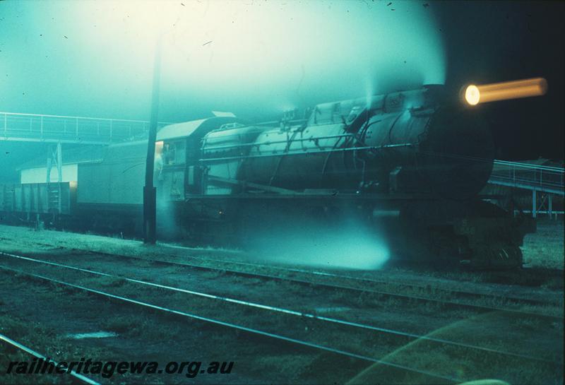 P11358
S class, under footbridge, night photo, Collie station yard. BN line.
