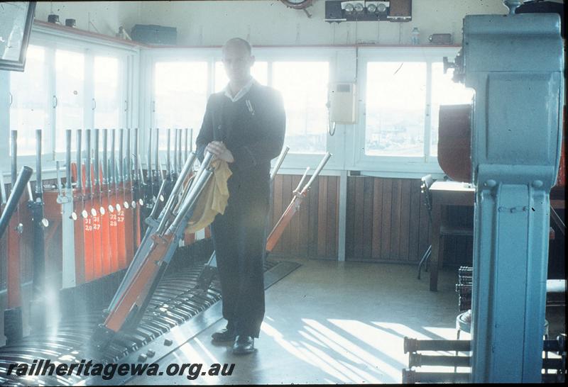 P11526
Interior of signal box, Narrogin. GSR line.
