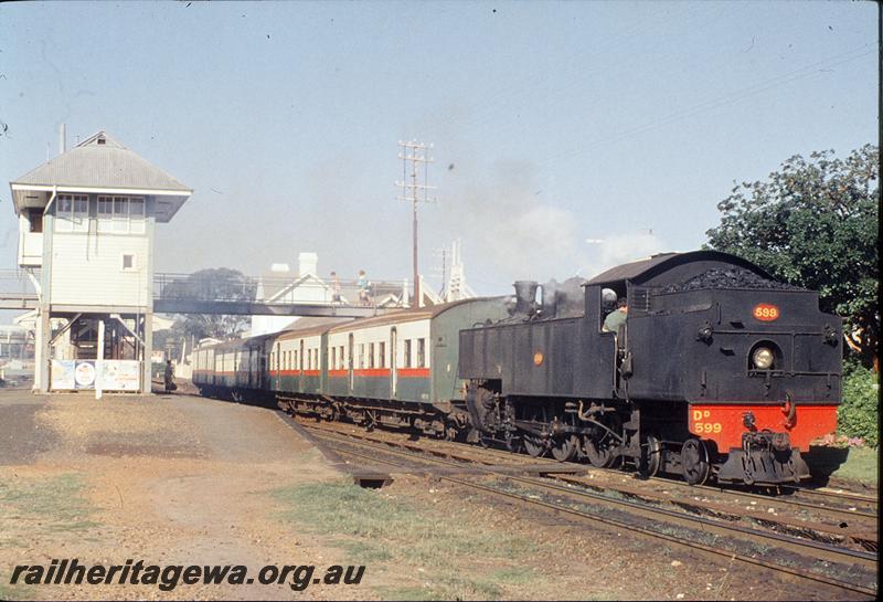 P11738
DD class 599, up passenger, signal box, footbridge, Claremont. ER line.
