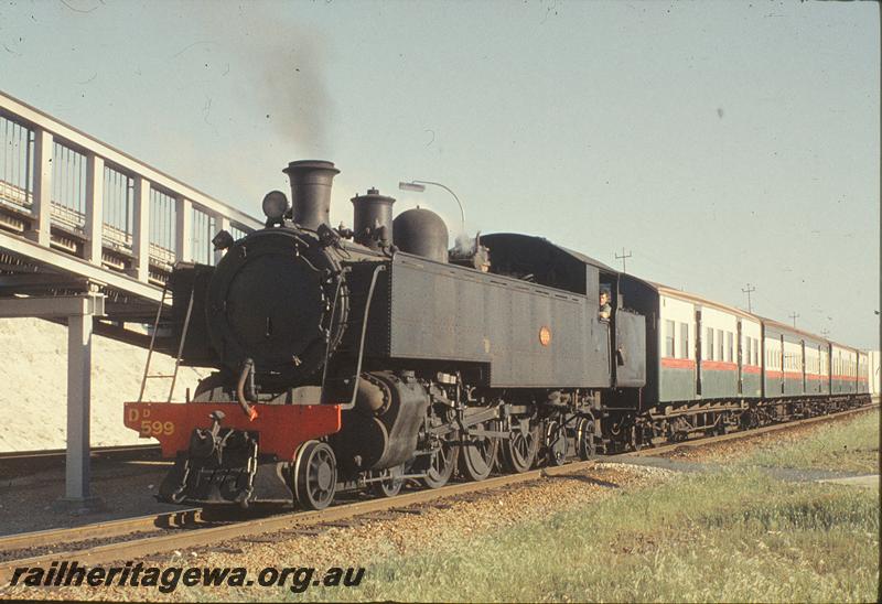 P11740
DD class 599, Down passenger, part of footbridge, Leighton. ER line.
