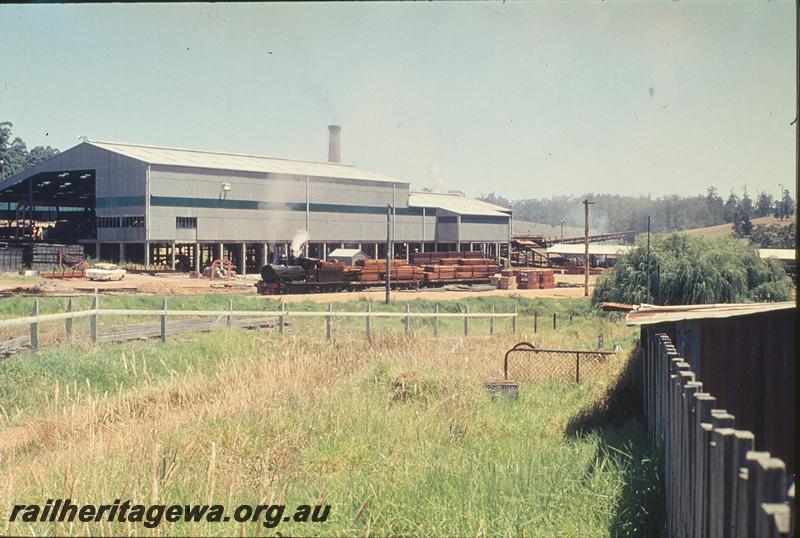 P11806
Pemberton mill, general view, SSM 7 departing with loaded trucks for Pemberton yard.
