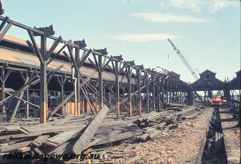 P11951
East Perth loco shed, demolition in progress, looking through to roads still in use. ER line.
