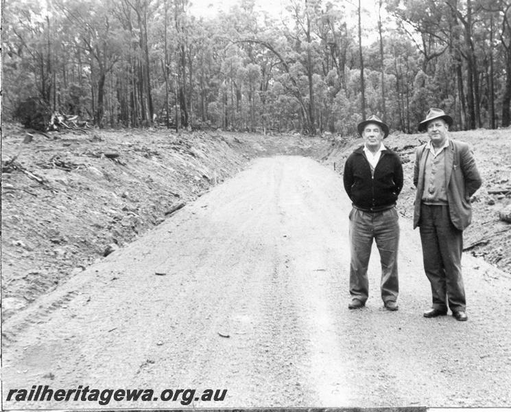 P12023
1 of 12 images of the construction of the Kwinana to Jarrahdale railway. (ref: The Railway Institute Magazine, July 1963), completed earthworks at the Jarrahdale end of the line.
