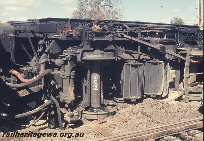 P12104
V class 1206, trailing truck and ashpan detail, Mundijong Junction accident. SWR line.
