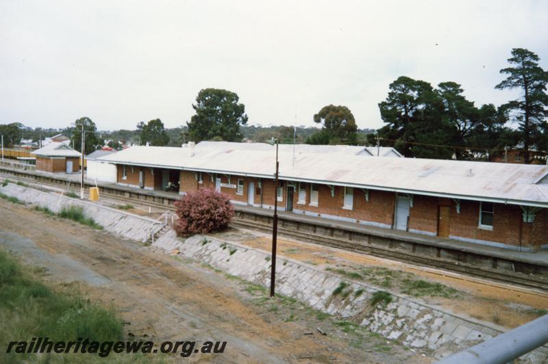 P12525
Station building, Narrogin, GSR line, view from footbridge looking west.
