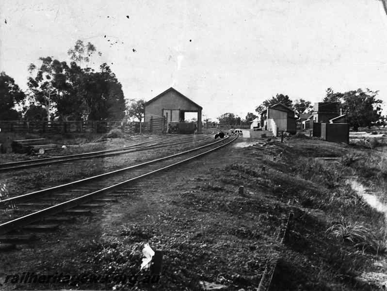 P12617
Stock yard, goods shed station buildings, Serpentine, SWR line overall view of the railway precinct looking north
