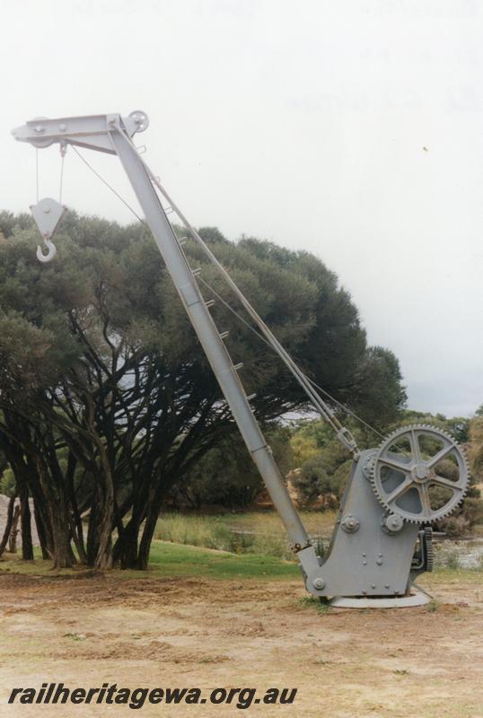 P12624
Platform crane, Busselton, BB line, relocated to a new site, side view, 
