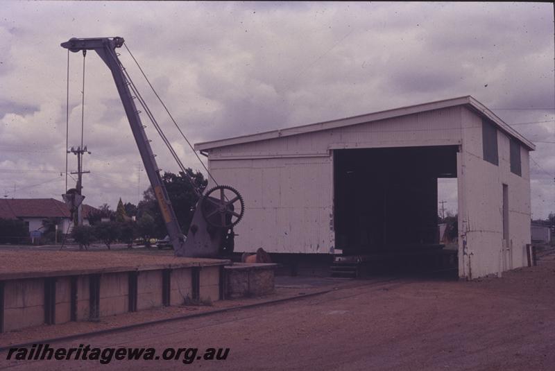 P12635
Loading platform, platform crane, goods shed, Harvey, SWR line, end on view
