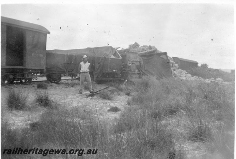 P12651
7 of 7 views of the derailment at Millendon on the 22nd December 1944, MR line, view shows derailed wagons
