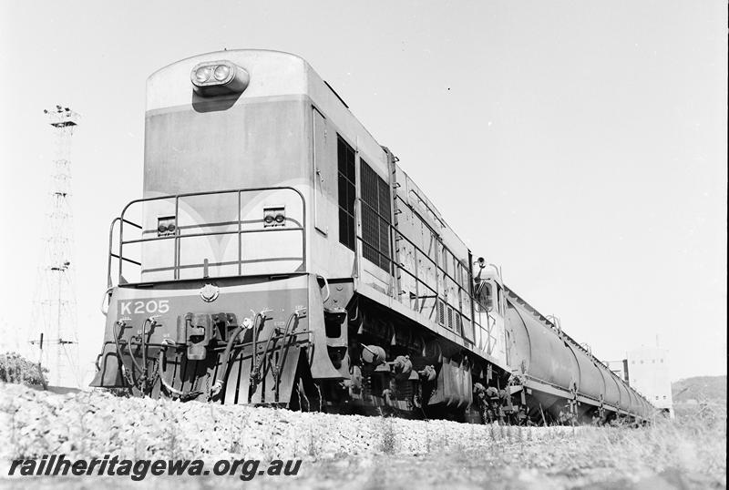 P12702
K class 205 in original livery, front and side view, grain train
