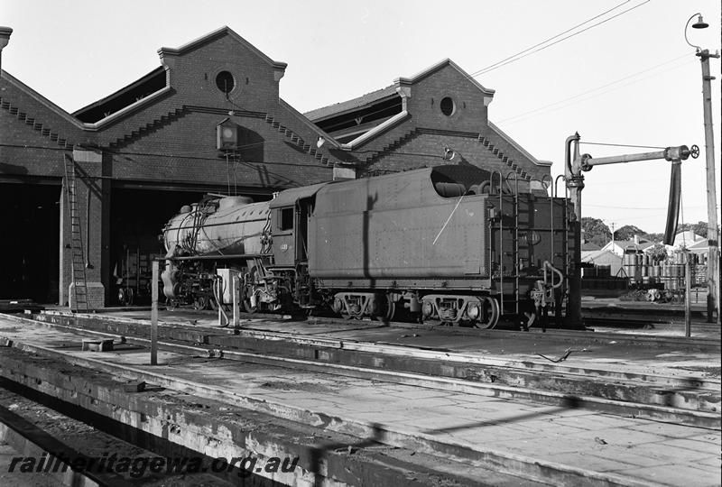 P12753
V class 1211, loco shed, water column, east Perth loco depot, parked on the apron at the Perth end of the shed.
