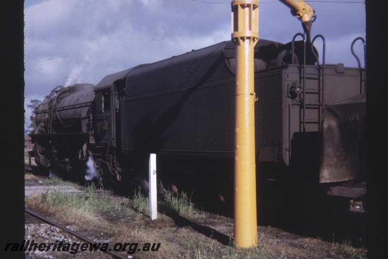 P12834
V class, water column, Cranbrook, GSR line, side and end view, taking water.
