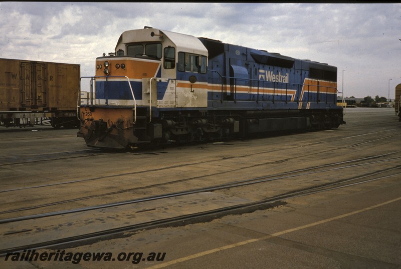 P12899
L class 268 in the one off Westrail Blue and white livery, Forrestfield Yard, front and side view
