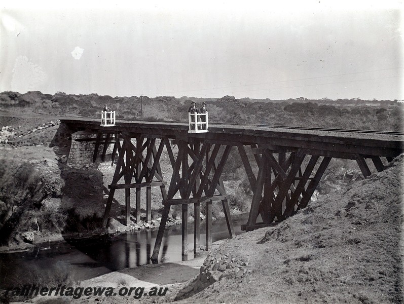 P12932
The first trestle bridge over the Chapman River, Geraldton, BA line, opened on 19.12.1876. (Ref: 