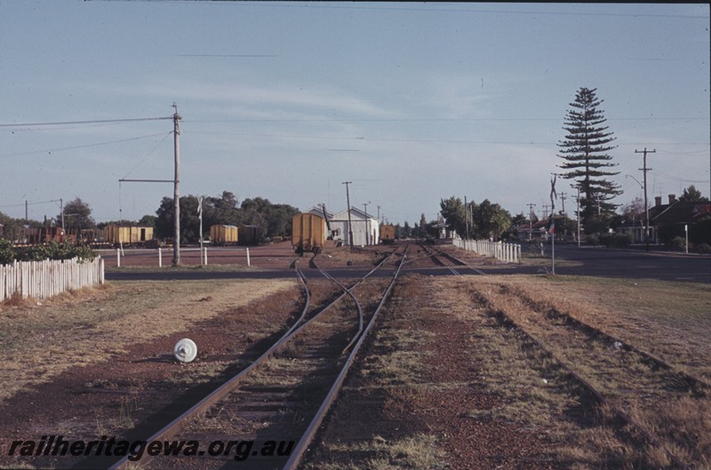 P13031
Point indicator, goods shed, yard, Busselton, BB line, view along the line looking towards the goods shed.
