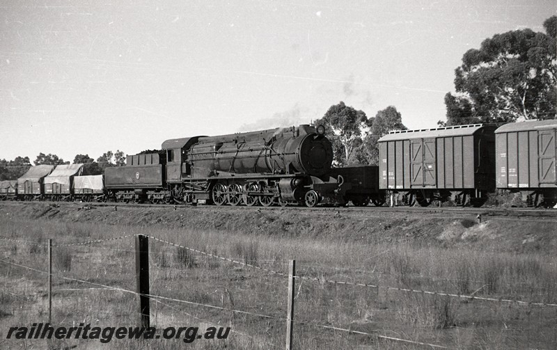 P13046
S class in fully lined out green livery including on the cab side and the tender, with the full length cowling, side and front view, near Midland.
