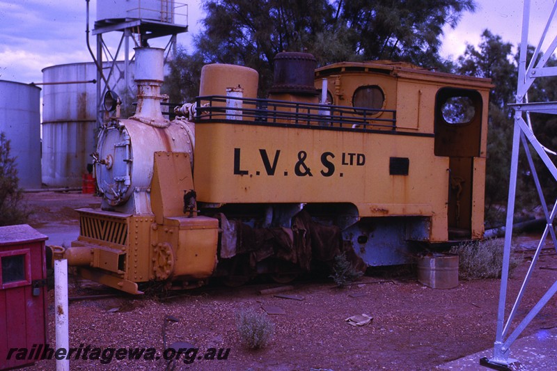 P13054
Lake View and Star Orenstein and Koppel loco, Boulder, front and side view, out of service.
