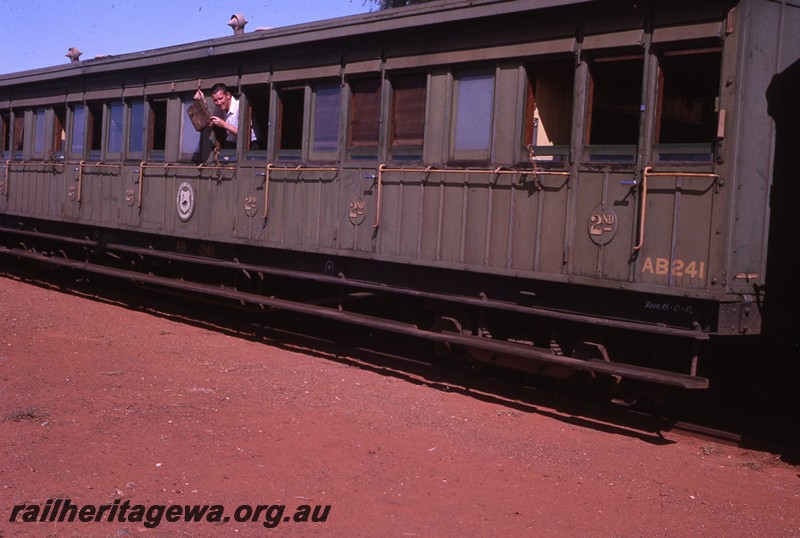 P13075
AB class 241 second class carriage, Kookynie, KL line, side view looking back along the side
